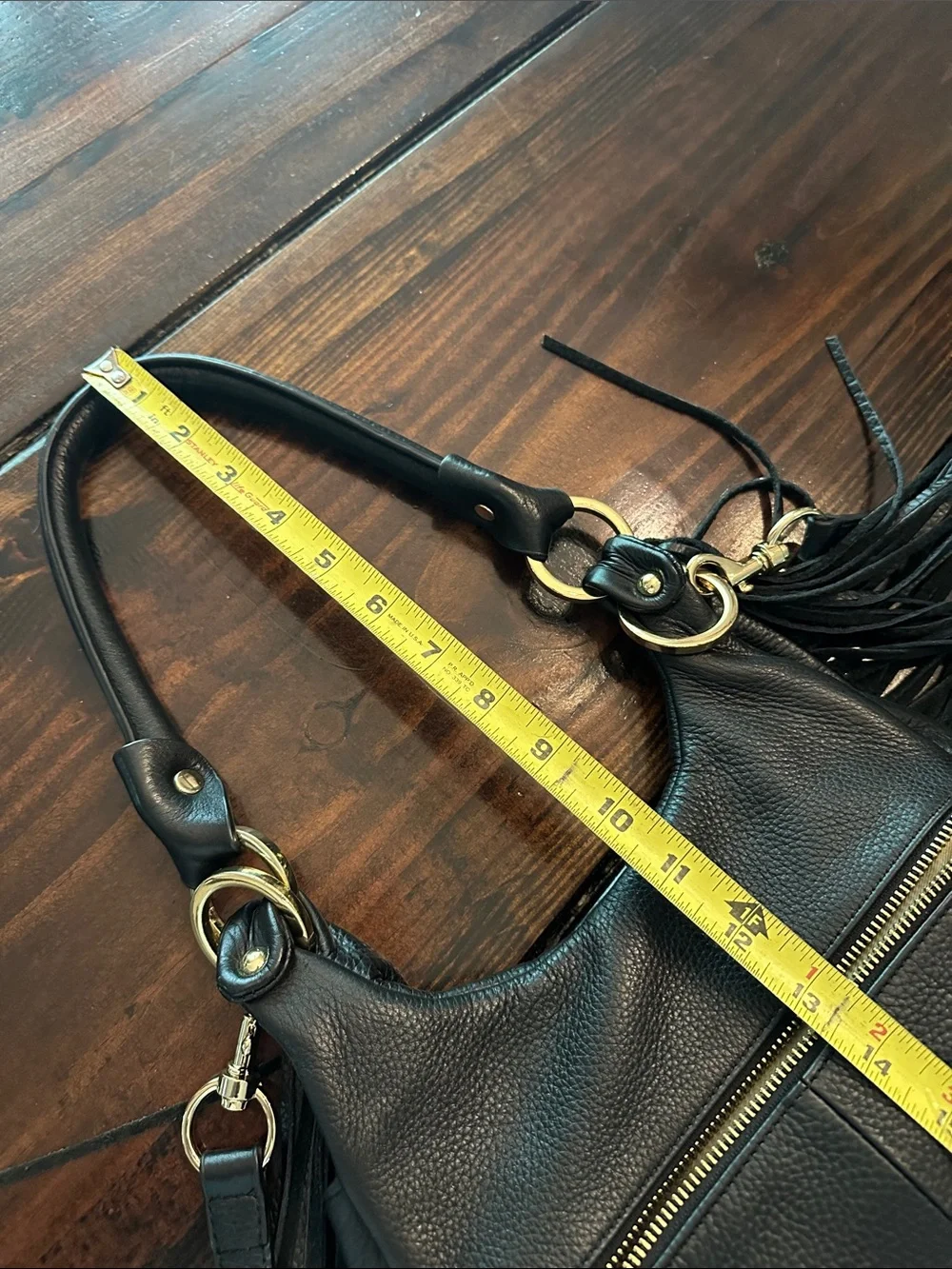 G.I.L.I pebbled black Fringe Leather Hobo backpack shoulder gold cinch purse